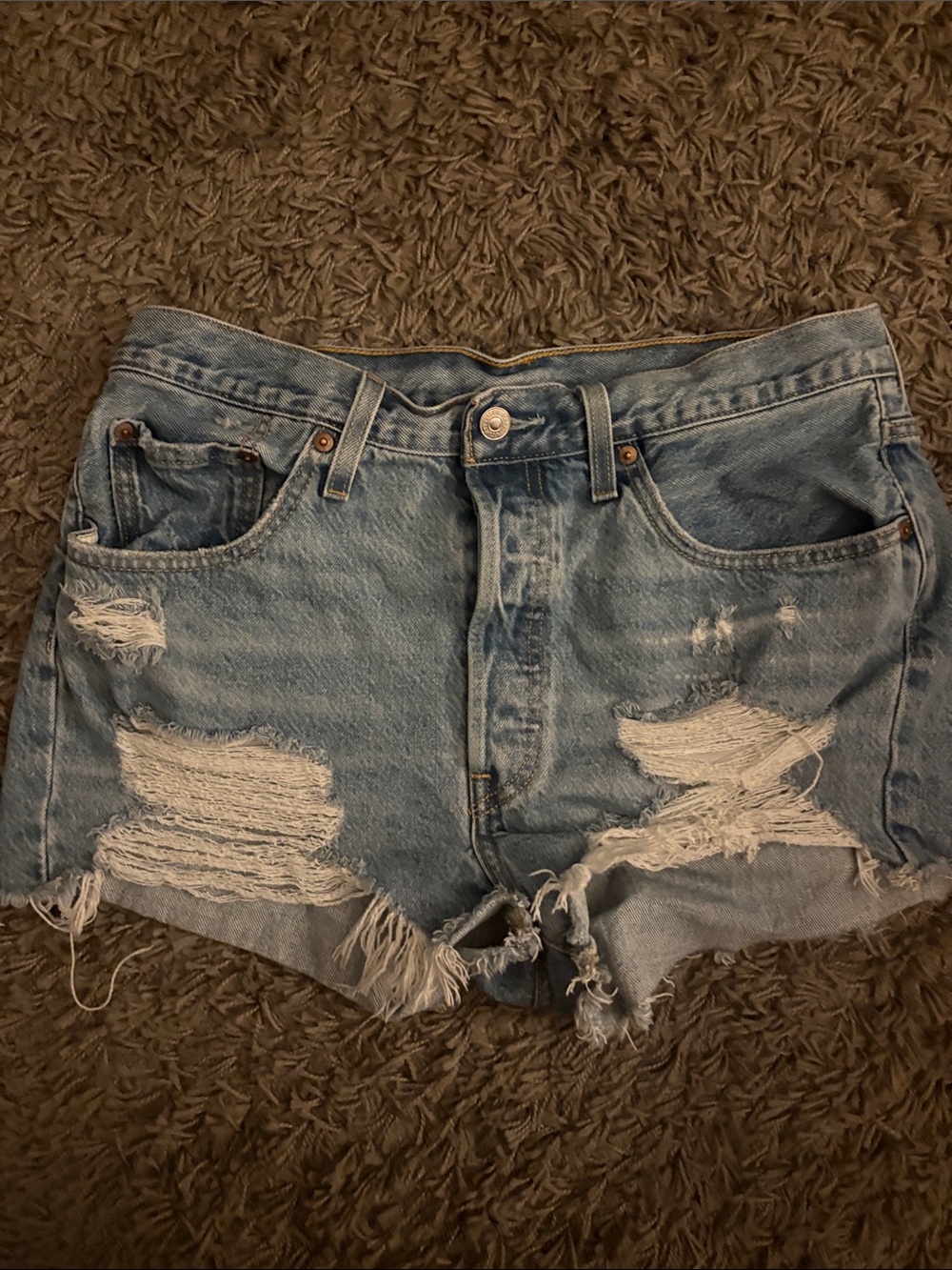 LEVIS Light Blue Distressed Denim Shorts - Women